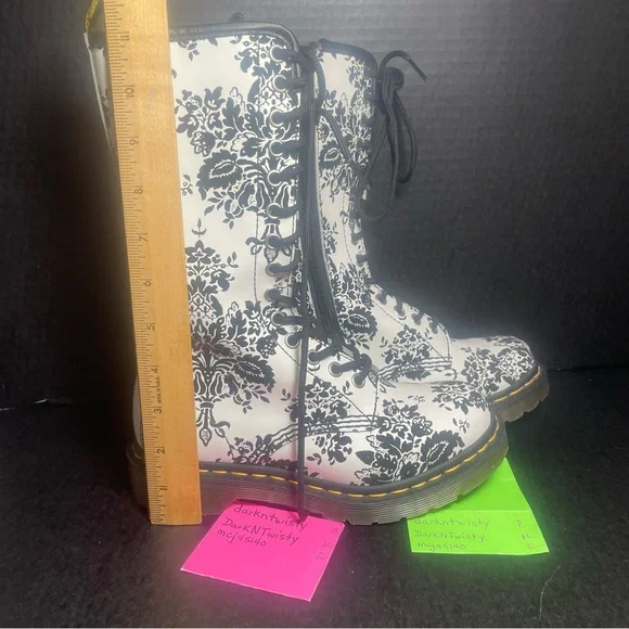 Dr Martens White/Black Flocked Damask 14 Eyelet UK 3 US 5 - Picture 7 of 16